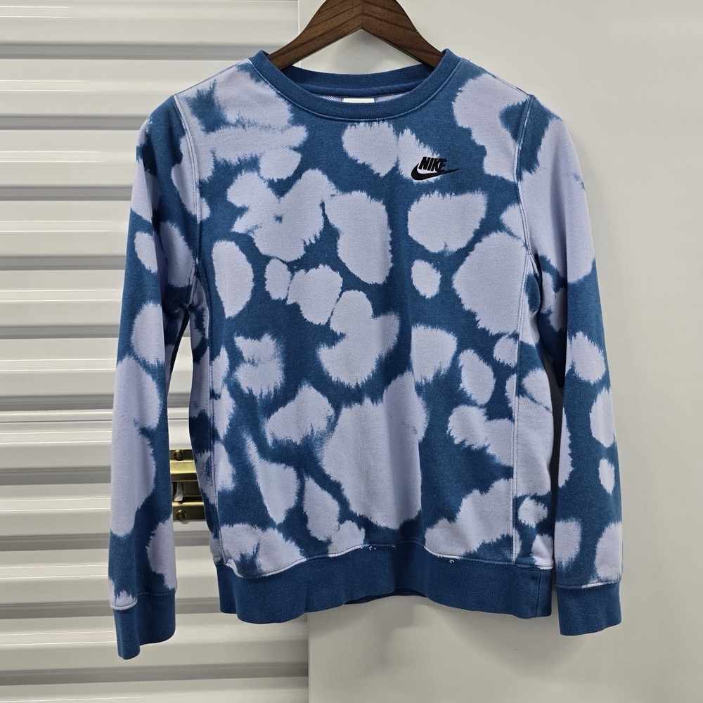 Nike Sportswear Tie Dye Crewneck Sweatshirt Blue White Embroidered Logo L